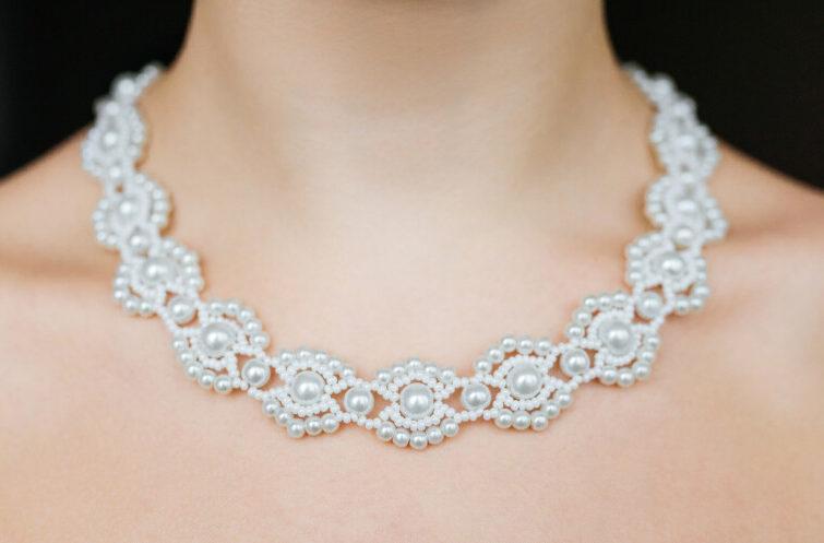 jewelry concept closeup portrait wedding necklace female neck e1740747309199