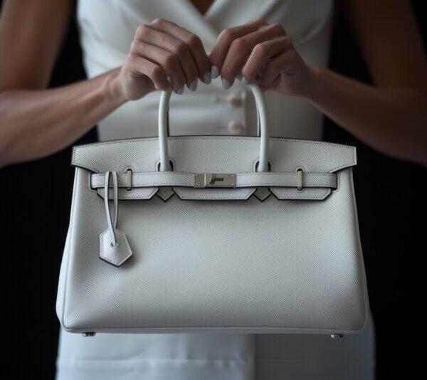 cute woman with white herms birkin bag white nail polish e1741356864316