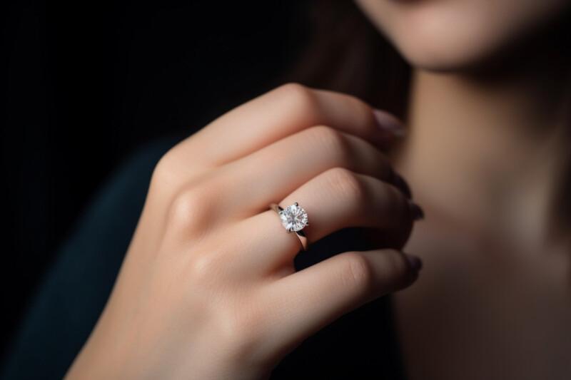 woman s hand holds diamond ring