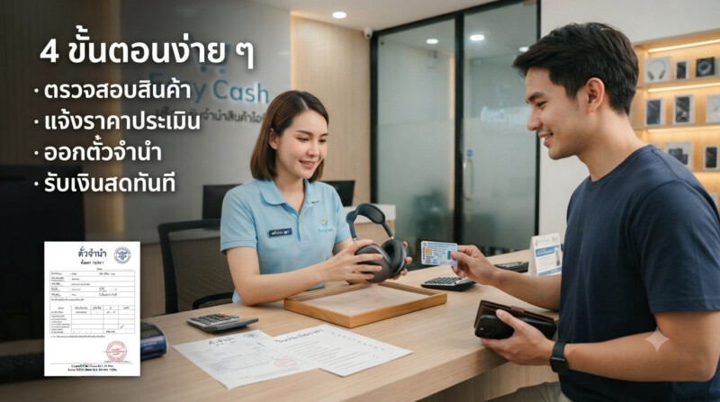 รับจำนำ AirPods Max ทุกรุ่น สาขาทั่วกรุงเทพ ปลอดภัย เชื่อถือได้ ได้เงินไว ราคาสูง 2 ขั้นตอนจำนำ AirPods Max ที่ Money2Plus ตั้งแต่ตรวจสอบสินค้า ประเมินราคา ออกตั๋วจำนำ และรับเงินสด