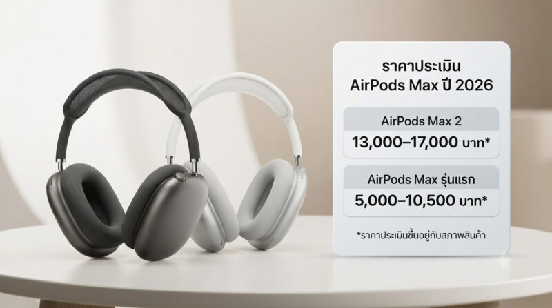 รับจำนำ AirPods Max ทุกรุ่น สาขาทั่วกรุงเทพ ปลอดภัย เชื่อถือได้ ได้เงินไว ราคาสูง 1 ตารางราคาประเมิน AirPods Max และ AirPods Max 2 ปี 2026 เปรียบเทียบช่วงราคารับจำนำตามสภาพสินค้า