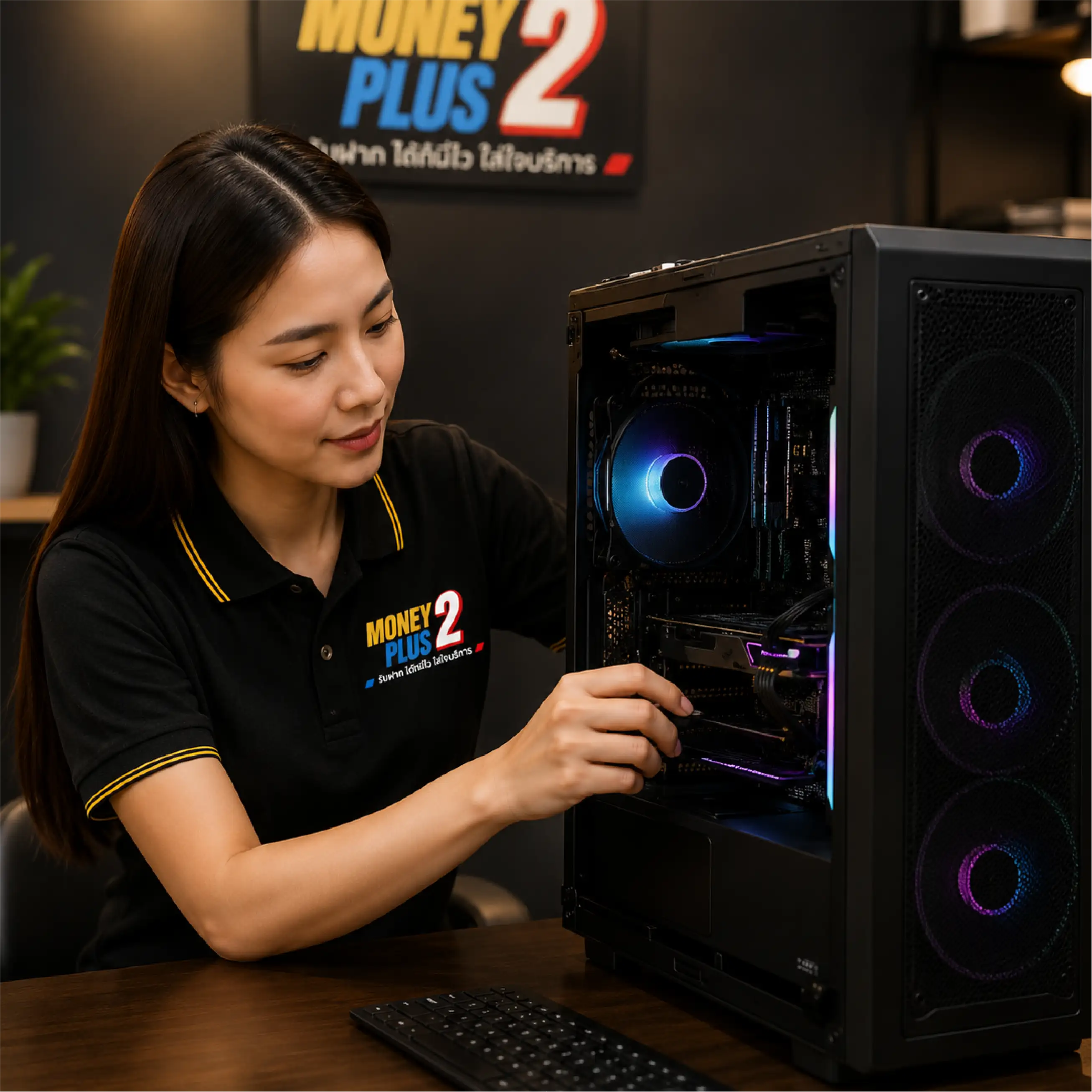รับจำนำคอมพิวเตอร์ PC 3 เจ้าหน้าที่ Money2Plus กำลังตรวจสอบคอมพิวเตอร์ PC ก่อนประเมินราคารับจำนำ